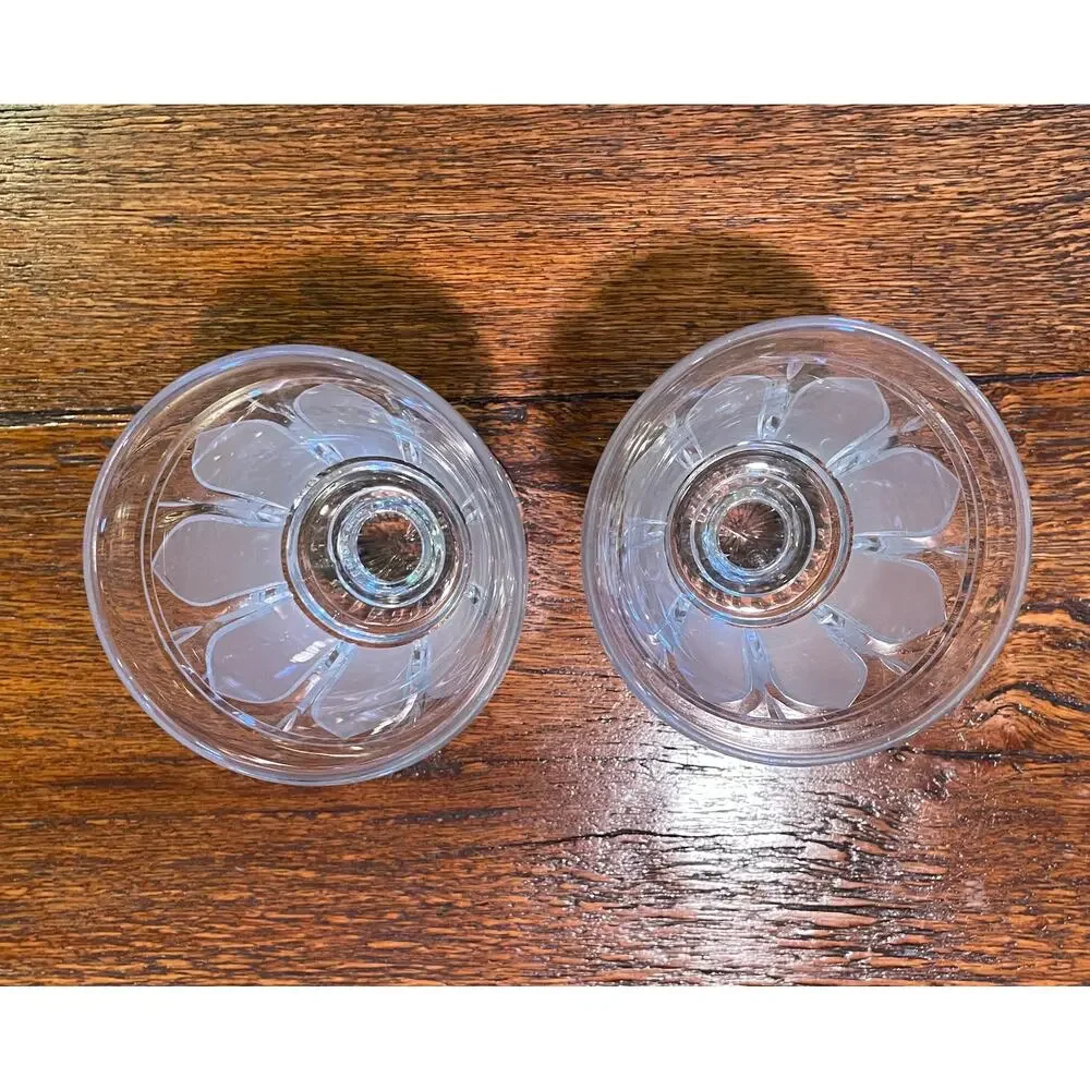 Vintage Hand Blown Crystal Pedestal Water Goblets, Frosted Design, Set of 2
